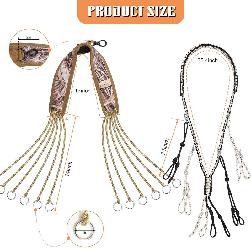 TINYAT 2 Pack Duck Hunting Accessories,Duck Strap Game Carrier 12 Drops Slip Knots,Duck Call Lanyard with 12 Adjustable Loops,Paracord Game Call Lanyard Extra Drops Goose Hanger for Outdoor Hunting Predator - Image 2